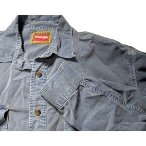 Wrangler Blue Men's Size Large Long Sleeve Button Up Check 100% Cotton Pleated